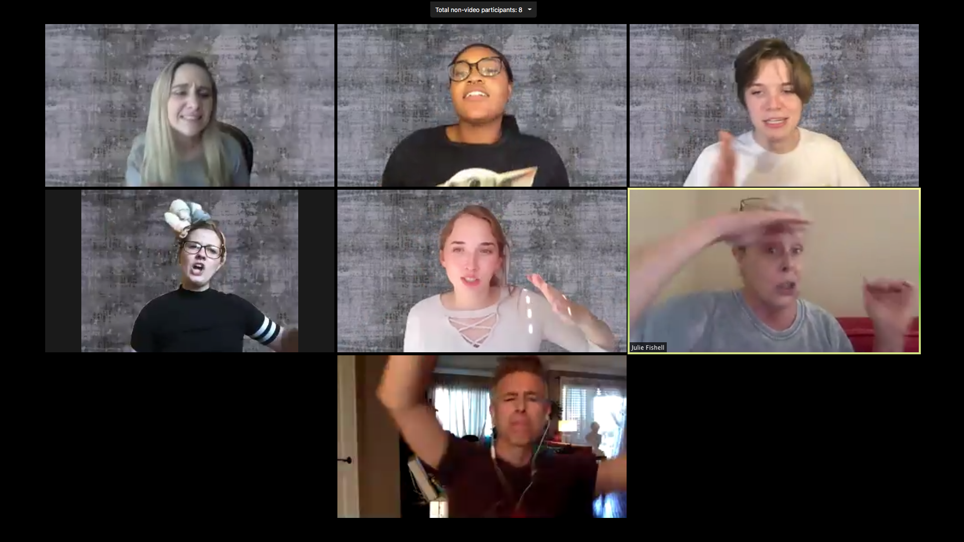 cast of "CRATCHITS" with playwright James Still, dancing on Zoom