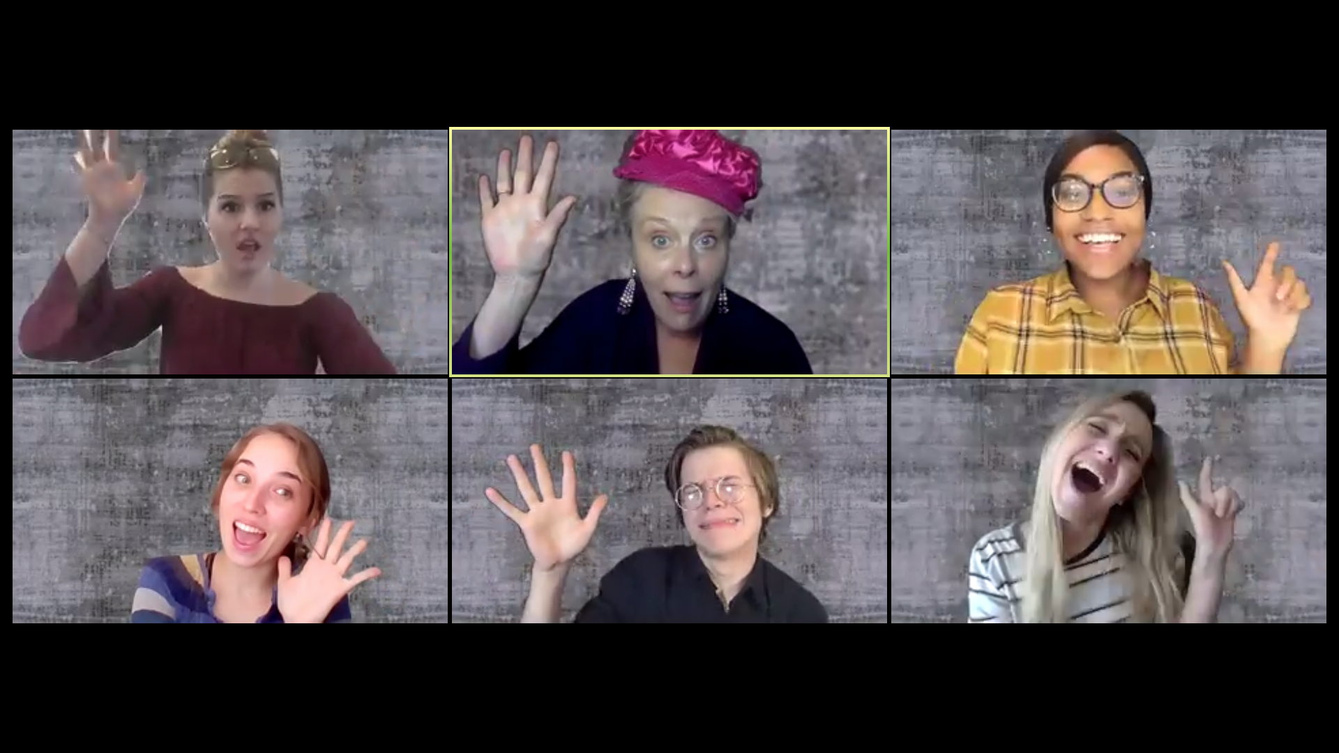 Cast of "CRATCHITS" dancing in character on Zoom