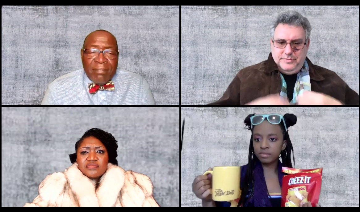 Four cast members from Elocutia Does Pygmalion