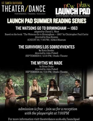 Flyer picturing one of the past readings with information on the play titles and dates.