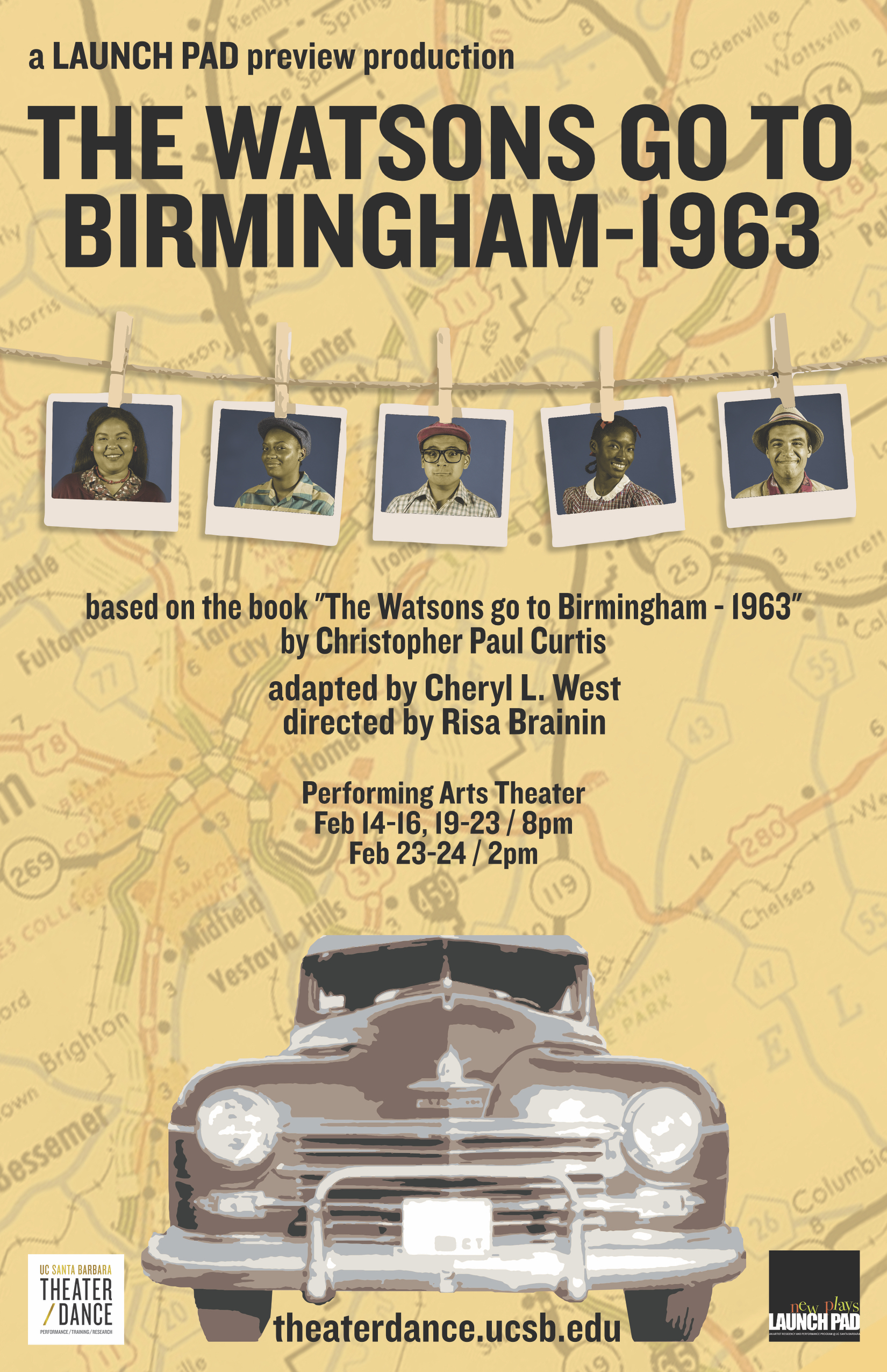 Watsons Poster featuring photos of the characters and their car, the brown bomber.